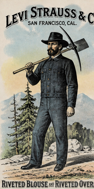 A sepia-toned Gold Rush workwear portrait.